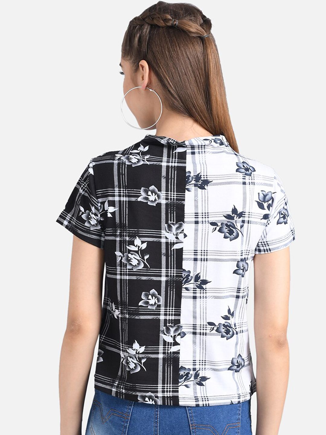 Kotty Women White Checked Pure Cotton Top