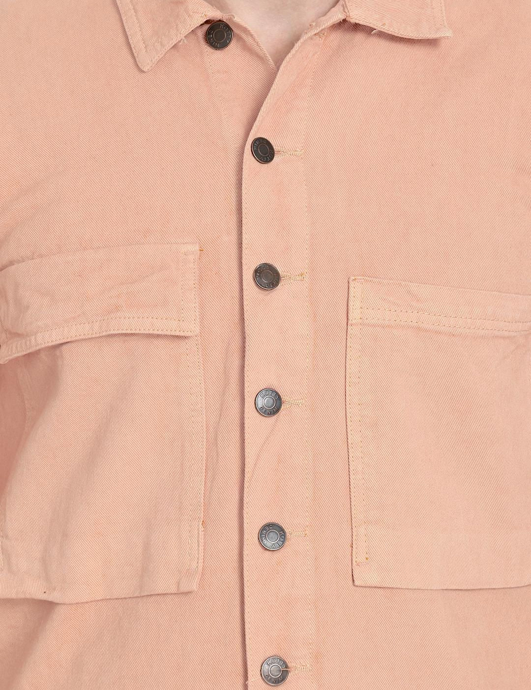 Kotty Men Peach-Coloured Solid Denim Jacket