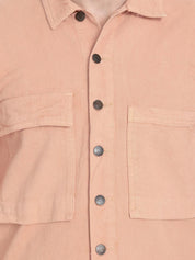 Kotty Men Peach-Coloured Solid Denim Jacket