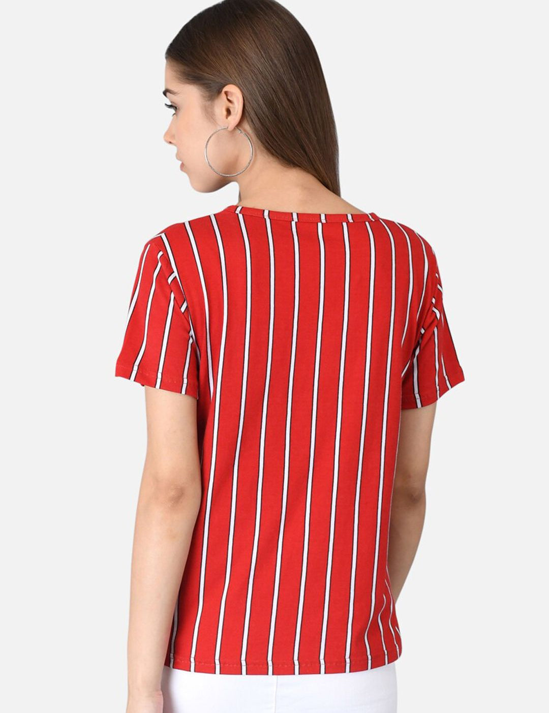 Kotty Women Red & White Striped Round Neck T-shirt