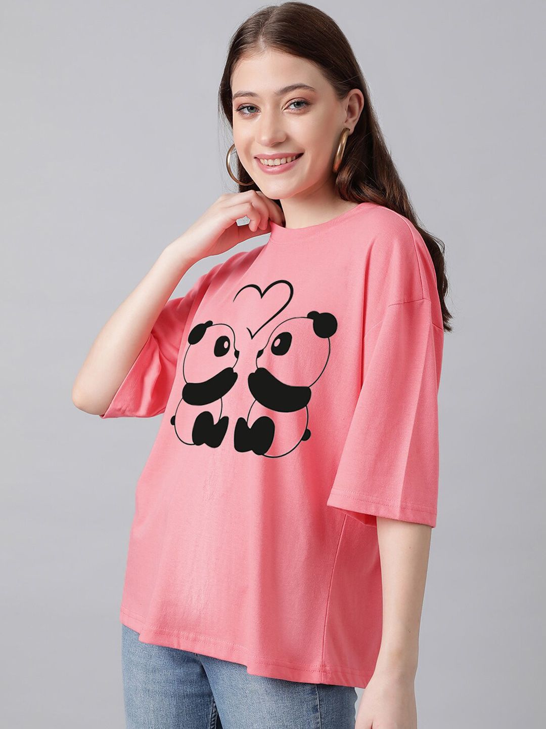 Kotty Graphic Printed Drop Shoulder Sleeves Oversized T-shirt