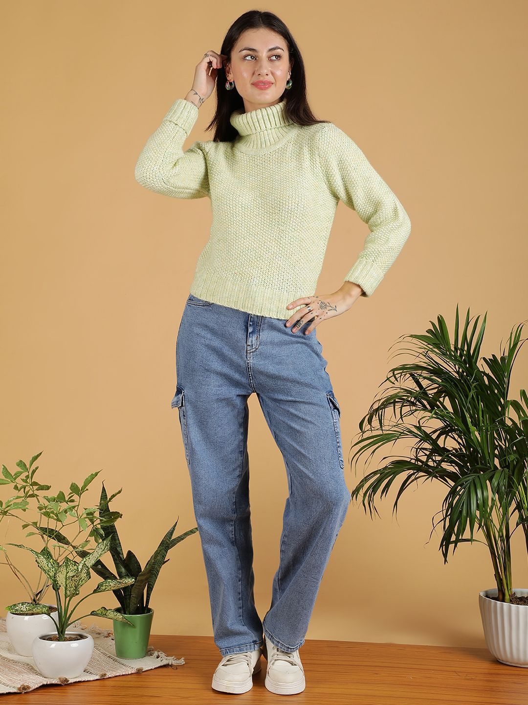 Kotty Women Self Design Turtle Neck Pullover Sweater 