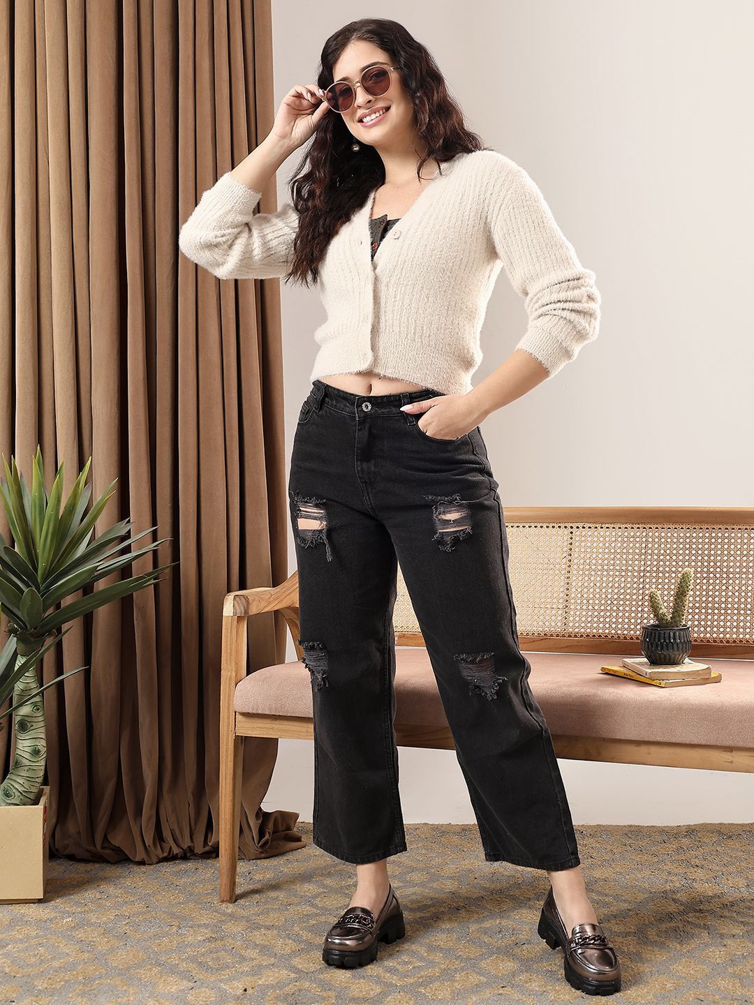 Kotty Women Cable Knit Crop Cardigan