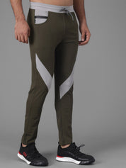 Kotty Men Olive Green Solid Slim Fit Training or Gym Trackpants