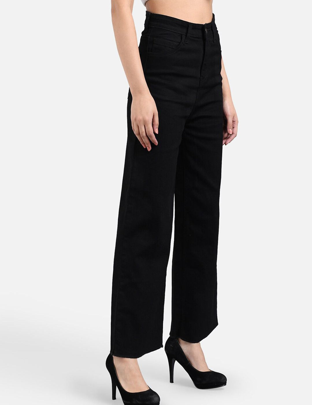 Kotty Women Black Wide Leg High-Rise Clean Look Jeans