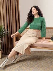 Kotty Women Self Design Open Knit Crop Pullover