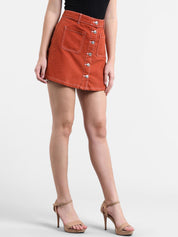 Kotty Women Orange Solid Mini Denim A-Line Skirt