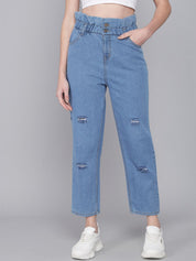 Kotty Women Blue Boyfriend Fit High-Rise Mildly Distressed Jeans