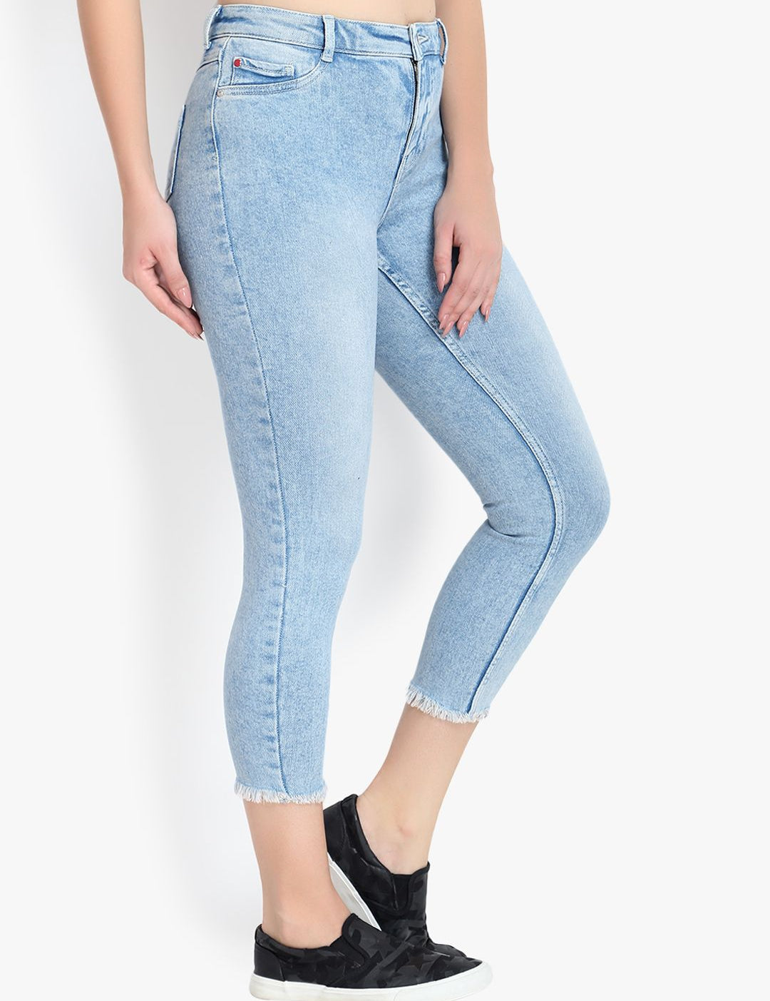 Kotty Women Blue Skinny Fit High-Rise Clean Look Stretchable Cropped Jeans