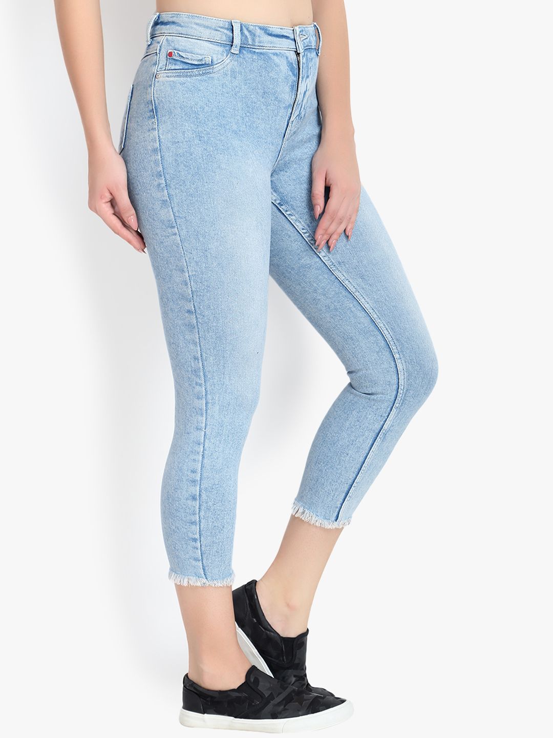 Kotty Women Blue Skinny Fit High-Rise Clean Look Stretchable Cropped Jeans