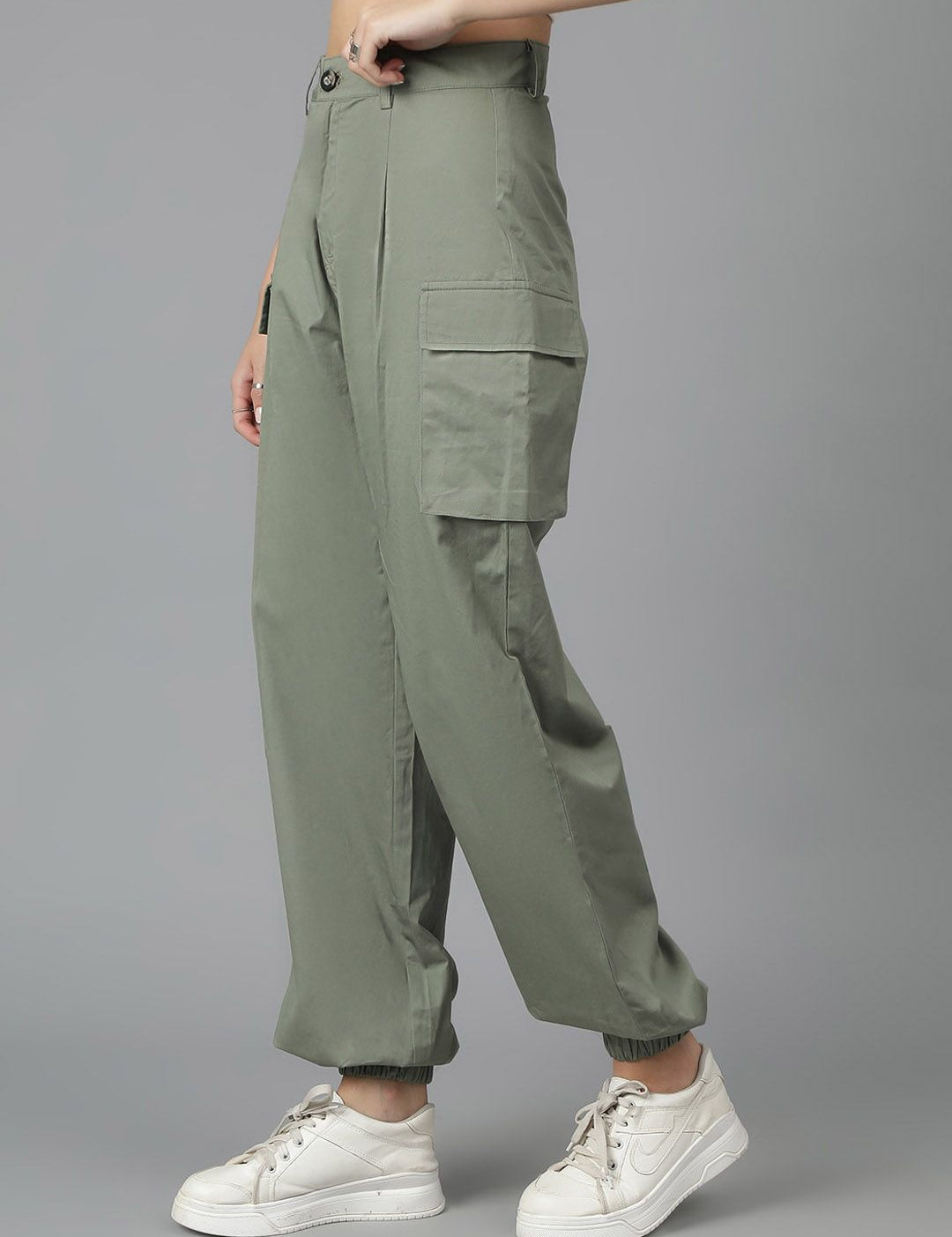 Kotty Women High-Rise Easy Wash Cotton Cargos Trousers