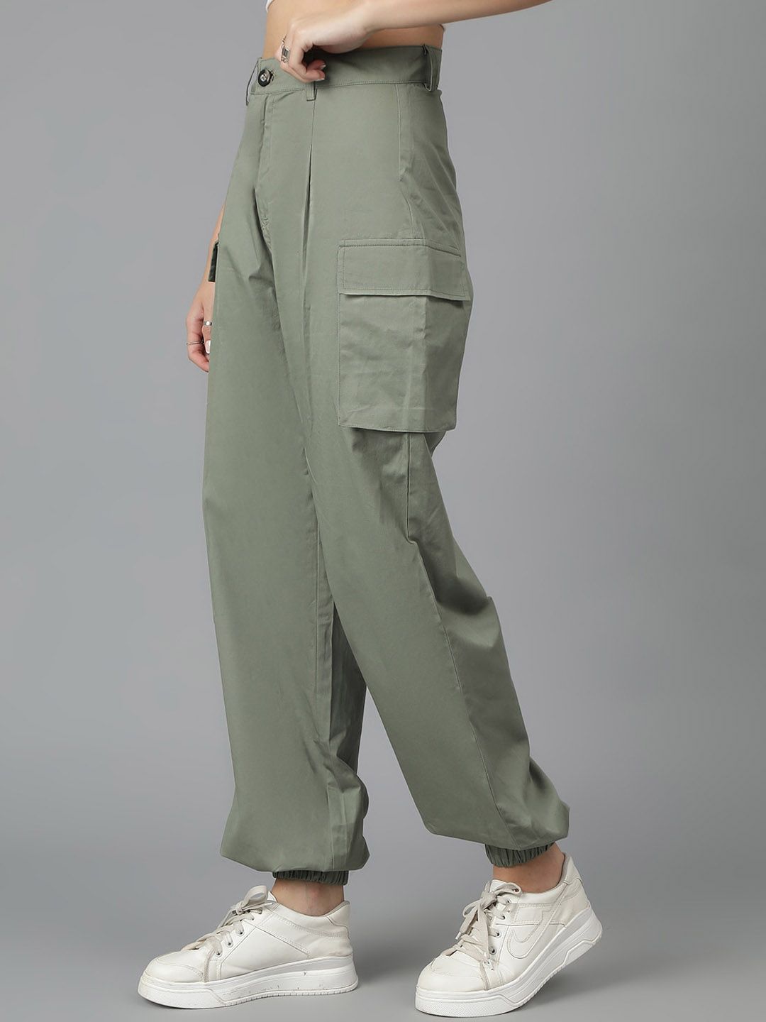 Kotty Women High-Rise Easy Wash Cotton Cargos Trousers