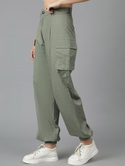Kotty Women High-Rise Easy Wash Cotton Cargos Trousers