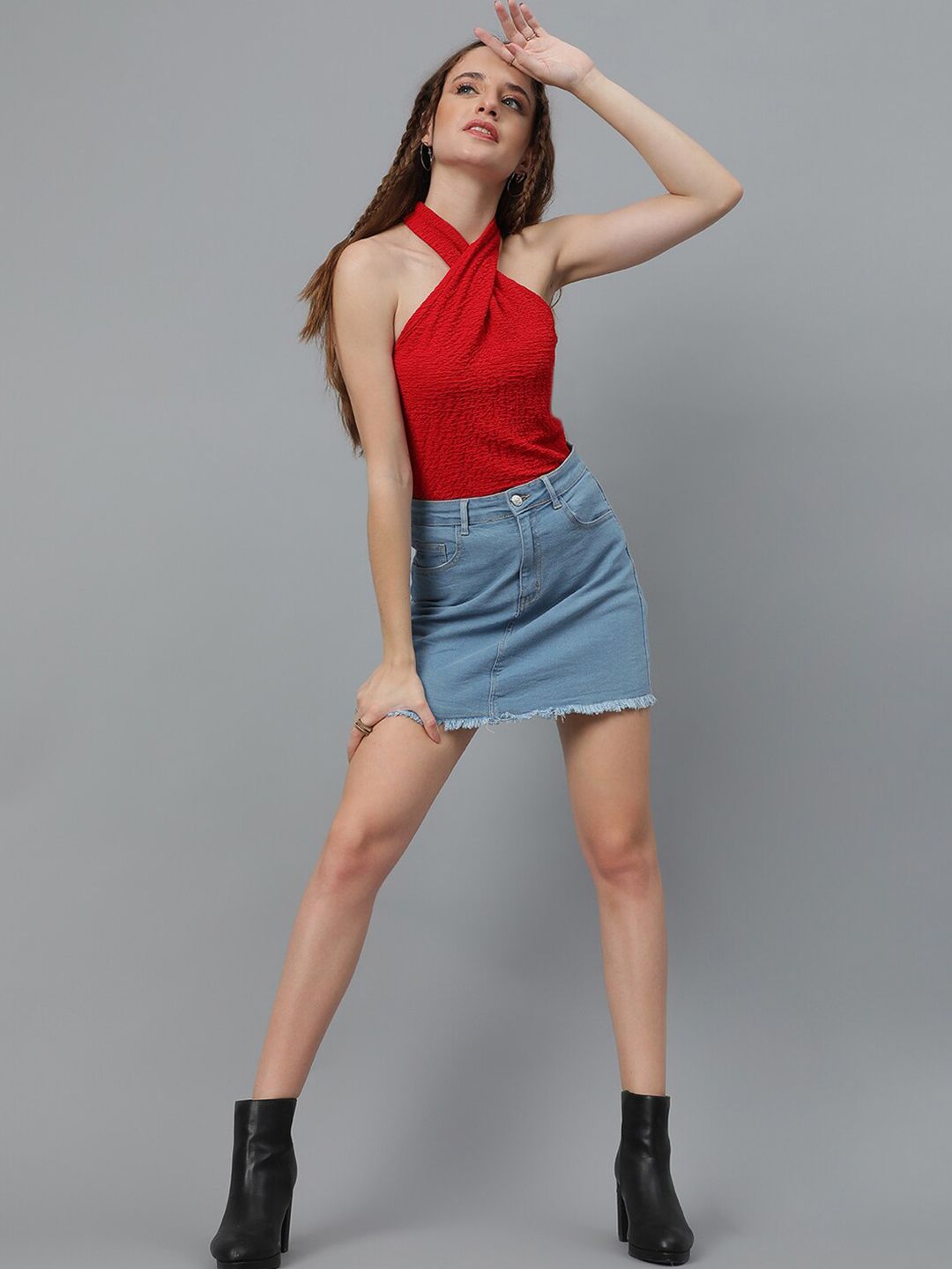 Kotty Self Design Halter Neck Regular Top