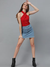 Kotty Self Design Halter Neck Regular Top