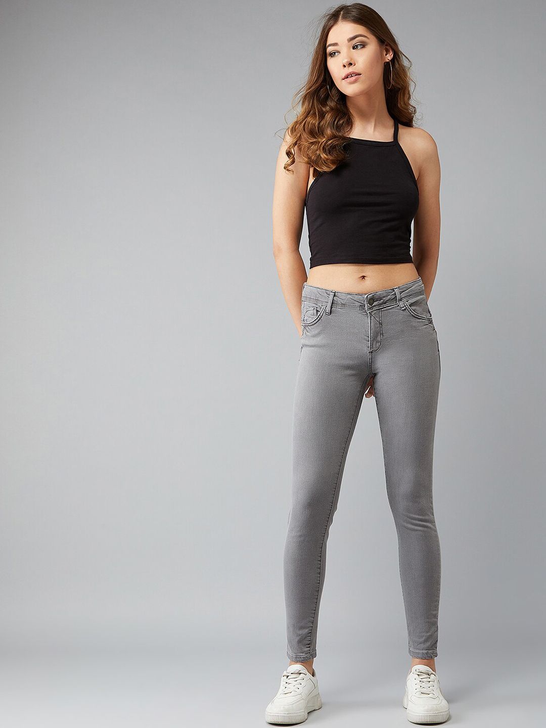 Kotty Women Grey Skinny Fit High-Rise Clean Look Jeans