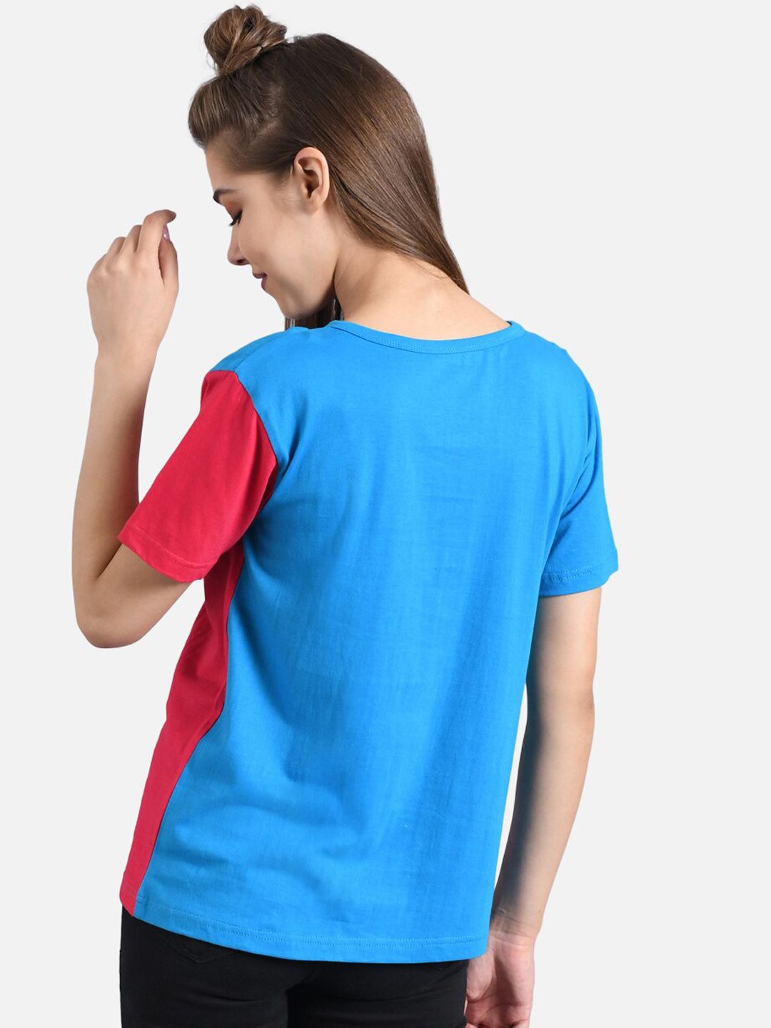 Kotty Women Blue Colourblocked Round Neck T-shirt