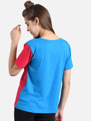 Kotty Women Blue Colourblocked Round Neck T-shirt