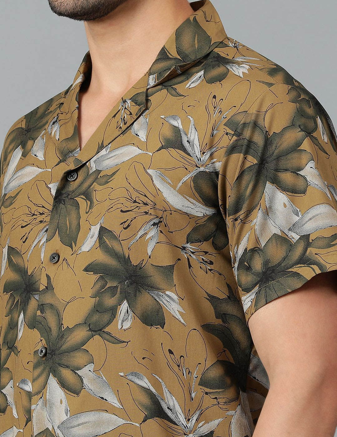 Kotty Men Cuban Collar Floral Printed Casual Shirt