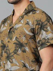 Kotty Men Cuban Collar Floral Printed Casual Shirt