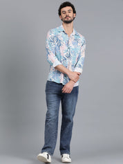 Kotty New Relaxed Fit Tropical Printed Cutaway Collar Casual Shirt