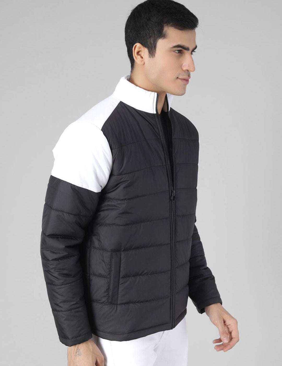 Kotty Men Black & White Colourblocked Padded Jacket