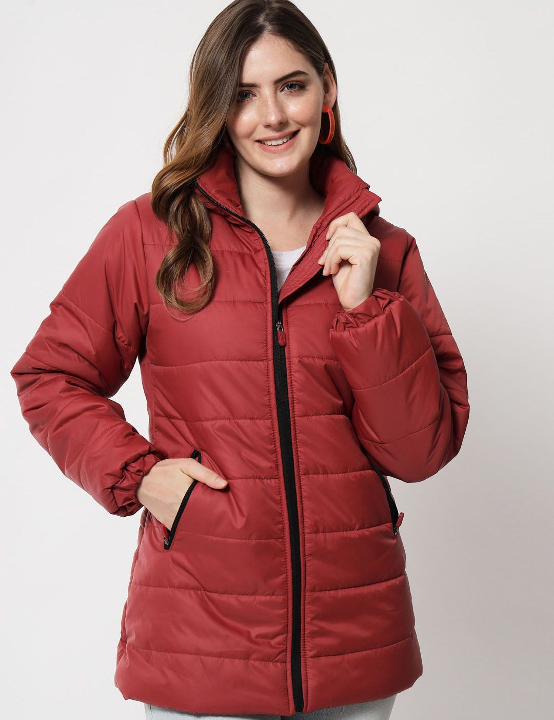 Kotty Women Maroon Longline Padded Jacket