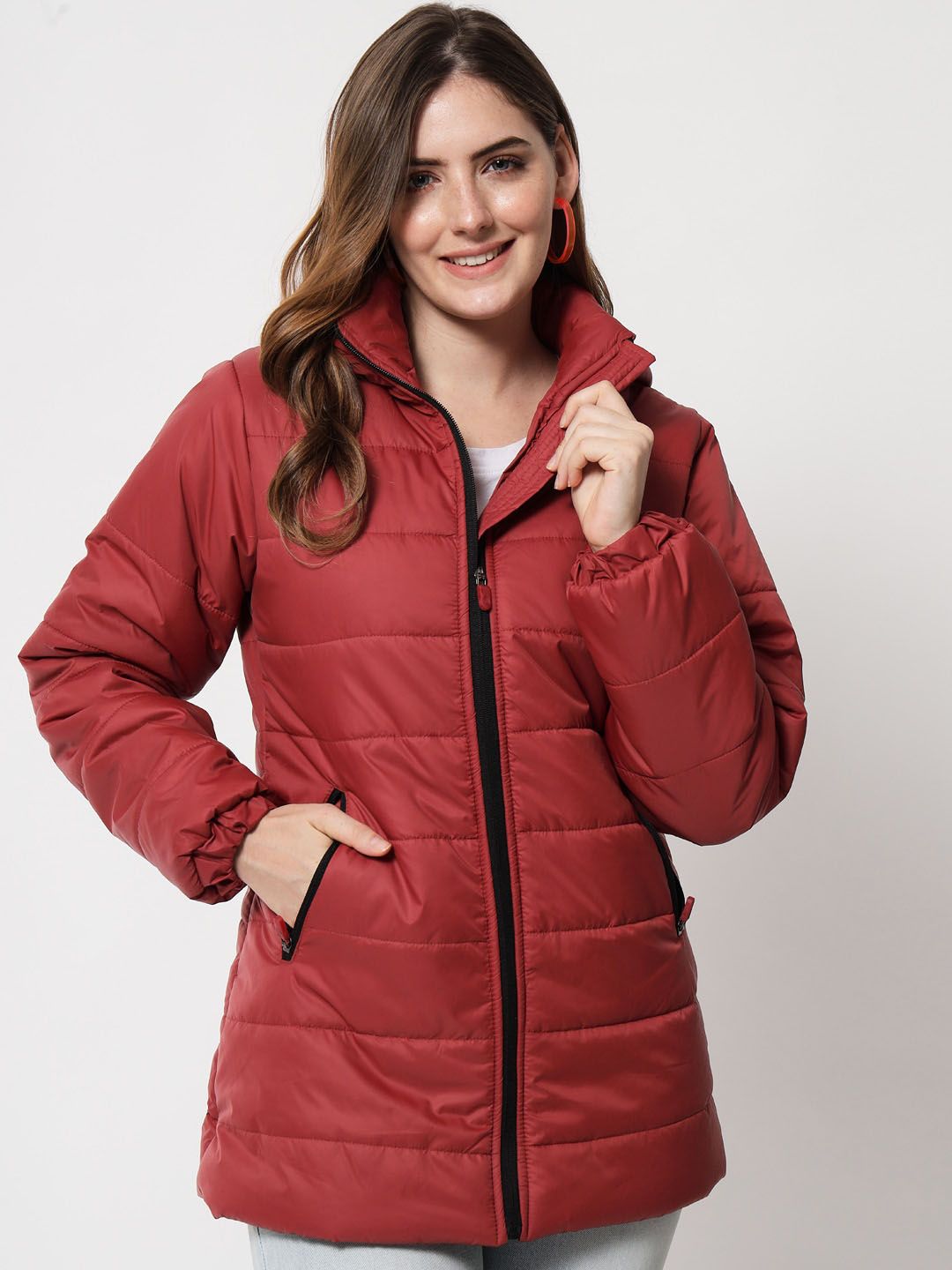 Kotty Women Maroon Longline Padded Jacket