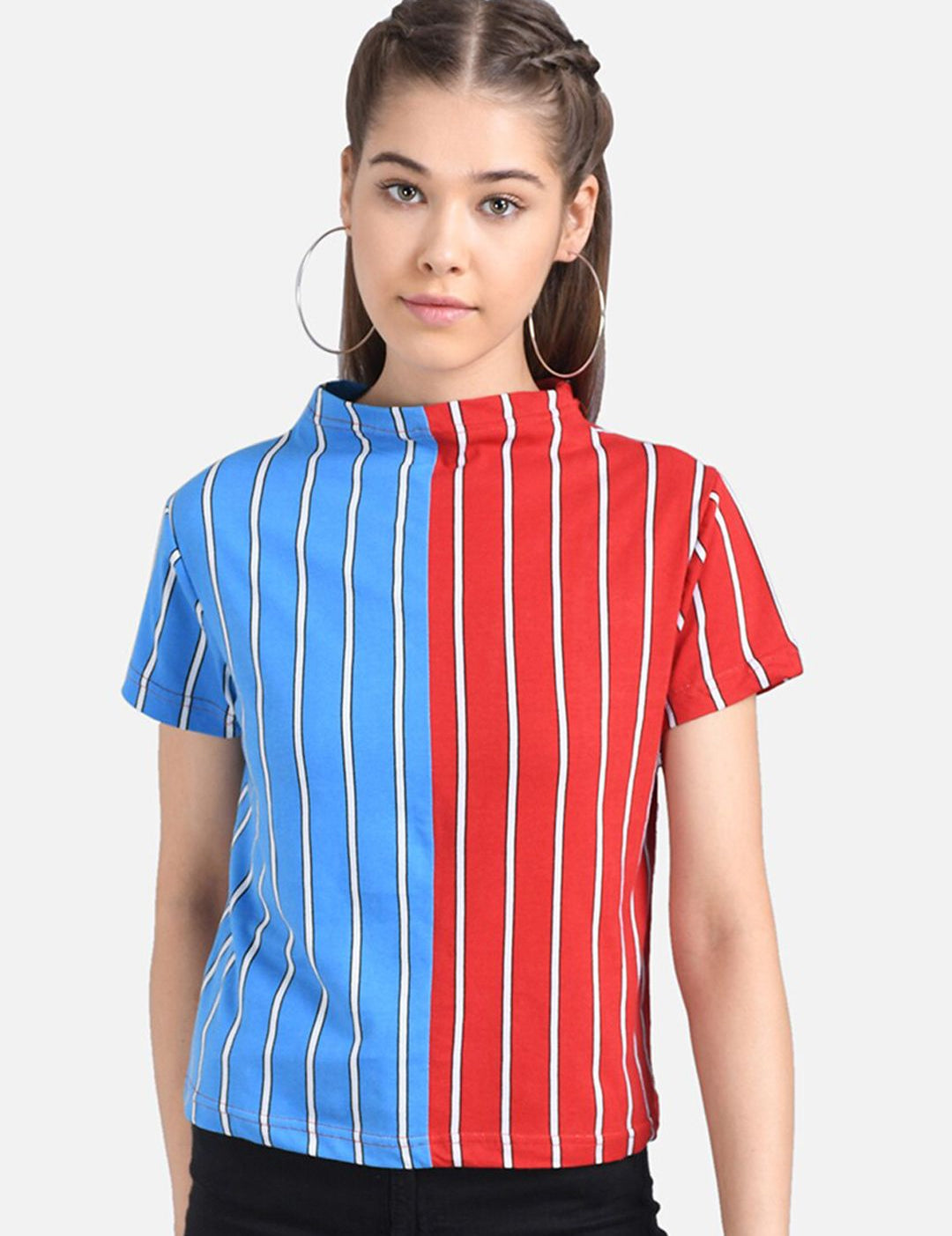 Kotty Women Red Striped Pure Cotton Top