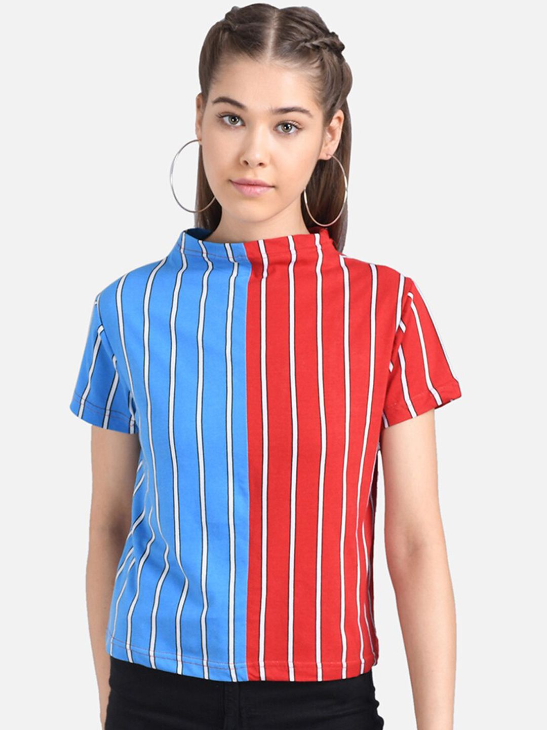 Kotty Women Red Striped Pure Cotton Top