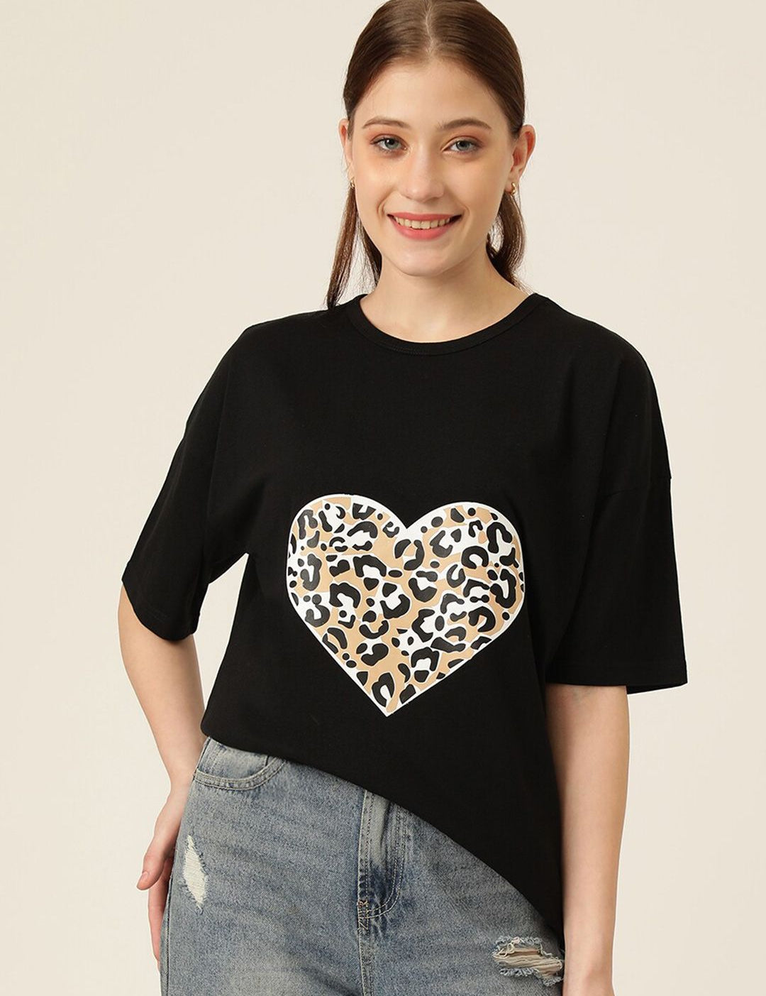 KOTTY Basics Graphic Printed Drop-Shoulder Sleeves Oversized T-shirt