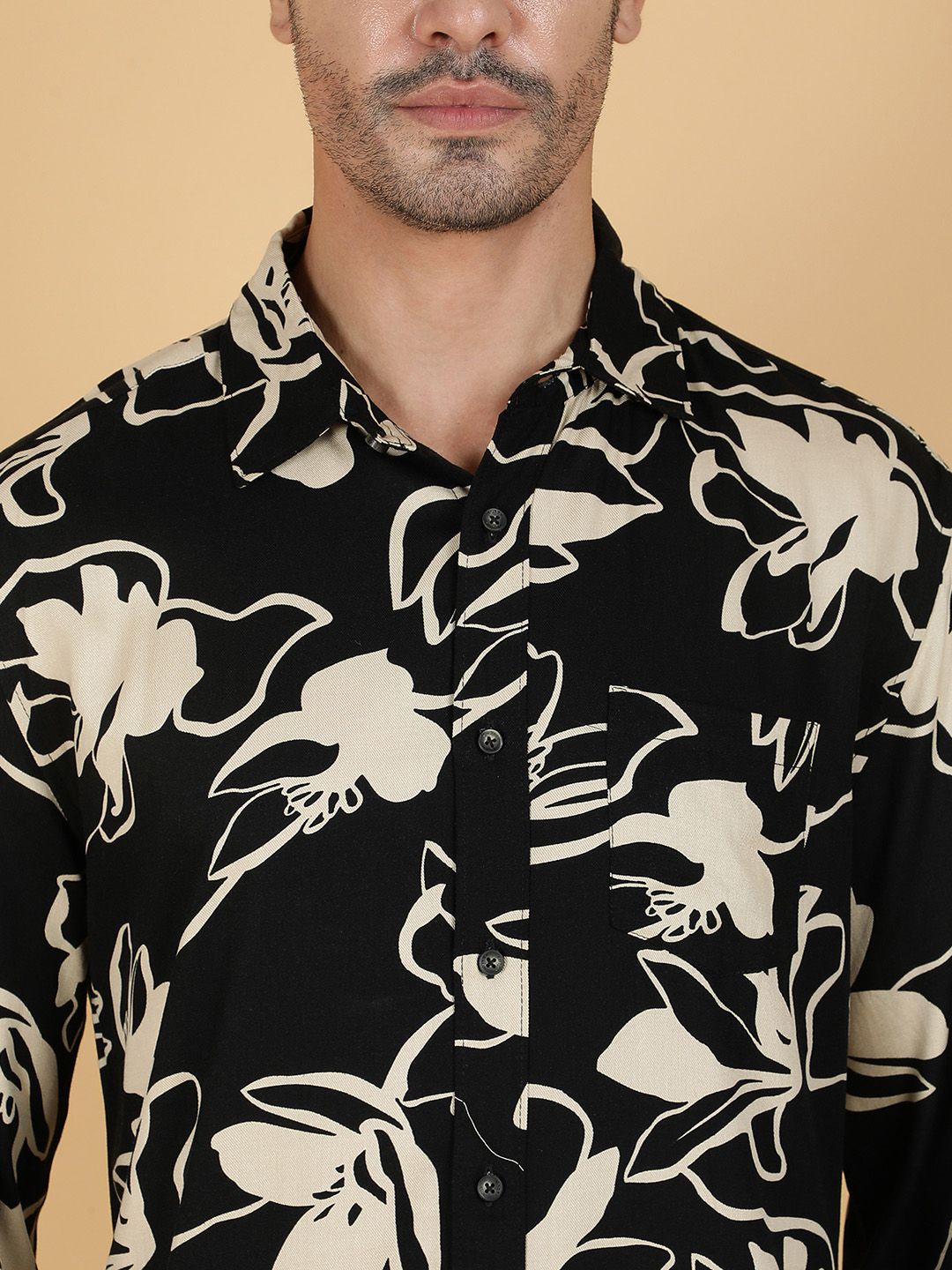 Kotty Men Relaxed Spread Collar Graphic Printed Cotton Casual Shirt