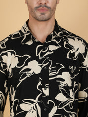 Kotty Men Relaxed Spread Collar Graphic Printed Cotton Casual Shirt