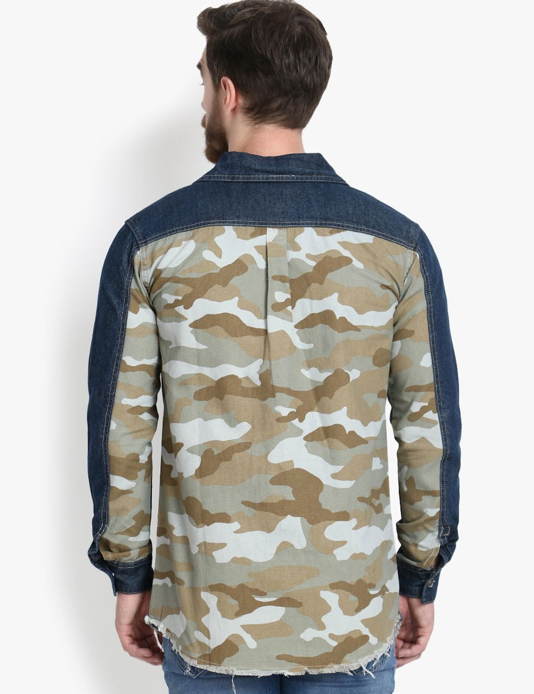 Kotty Men Blue Camouflage Lightweight Denim Jacket