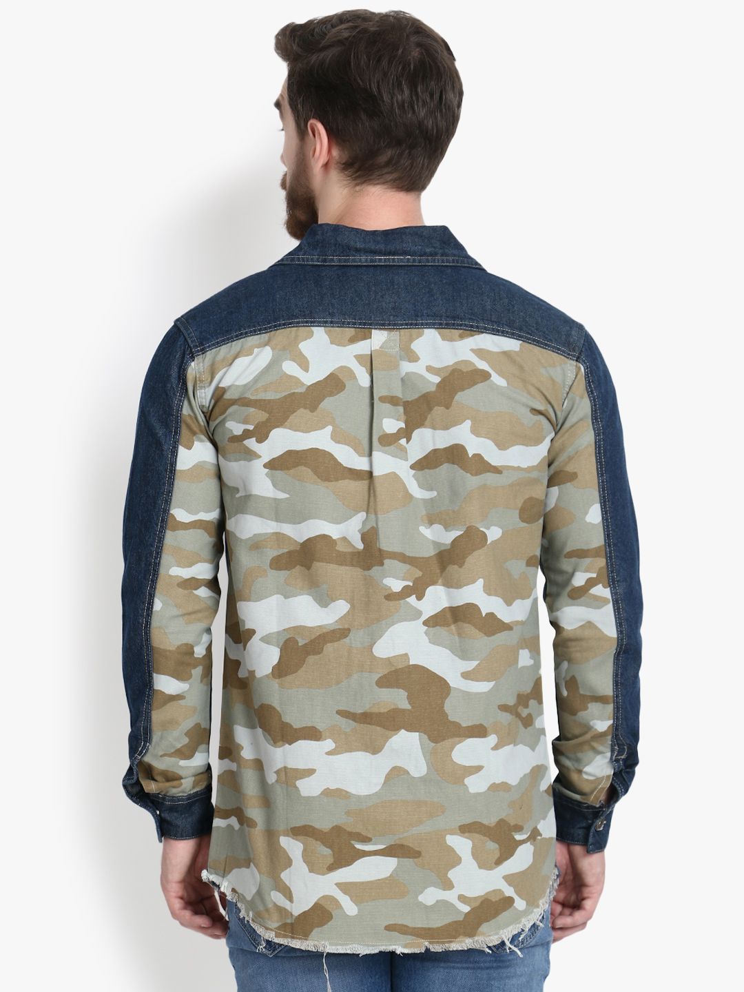 Kotty Men Blue Camouflage Lightweight Denim Jacket