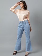 KOTTY BIZwear Beige Cuffed Sleeve Satin Top