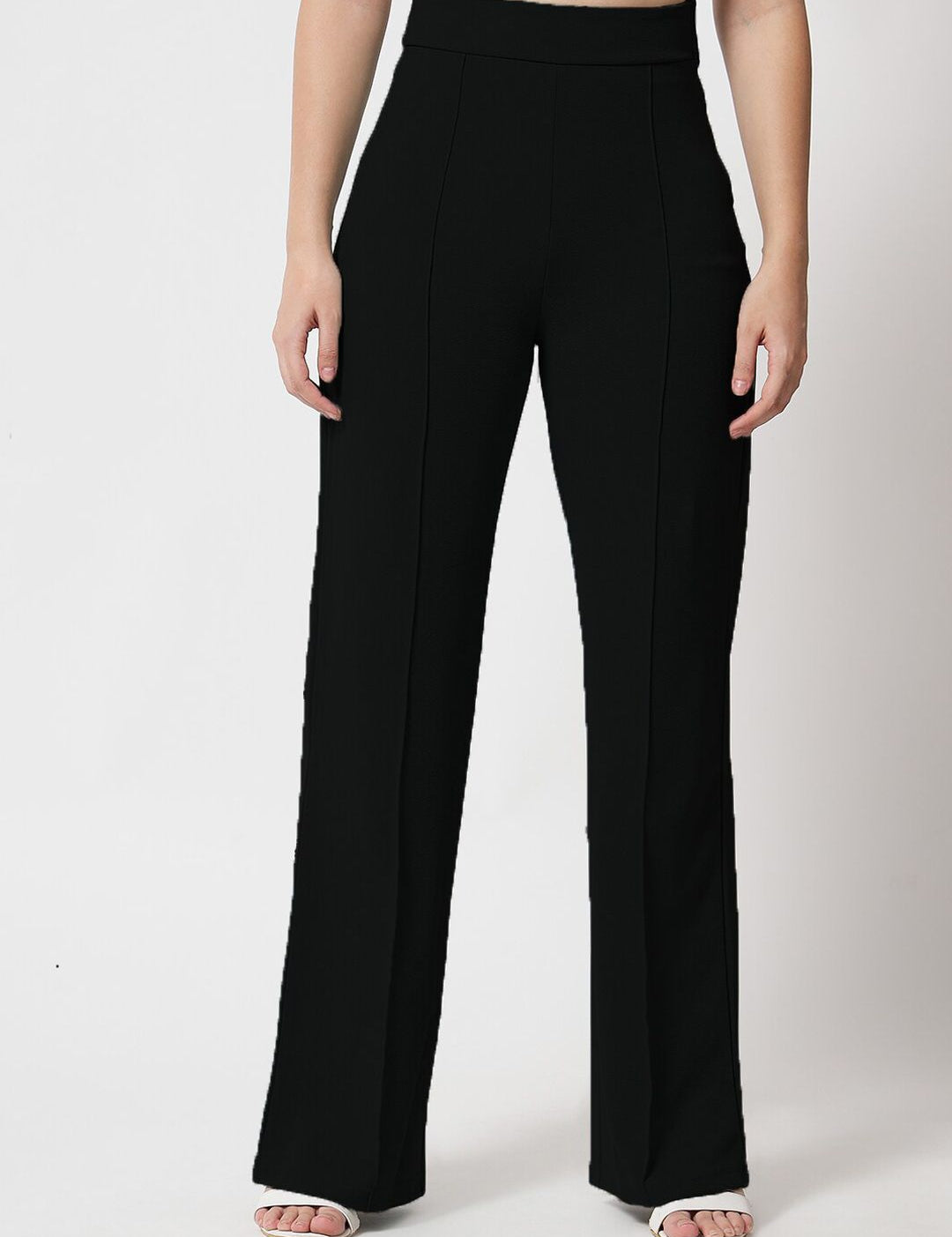 Kotty Women Black Regular Straight Leg High-Rise Easy Wash Regular Fit Trousers