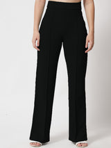 Kotty Women Black Regular Straight Leg High-Rise Easy Wash Regular Fit Trousers