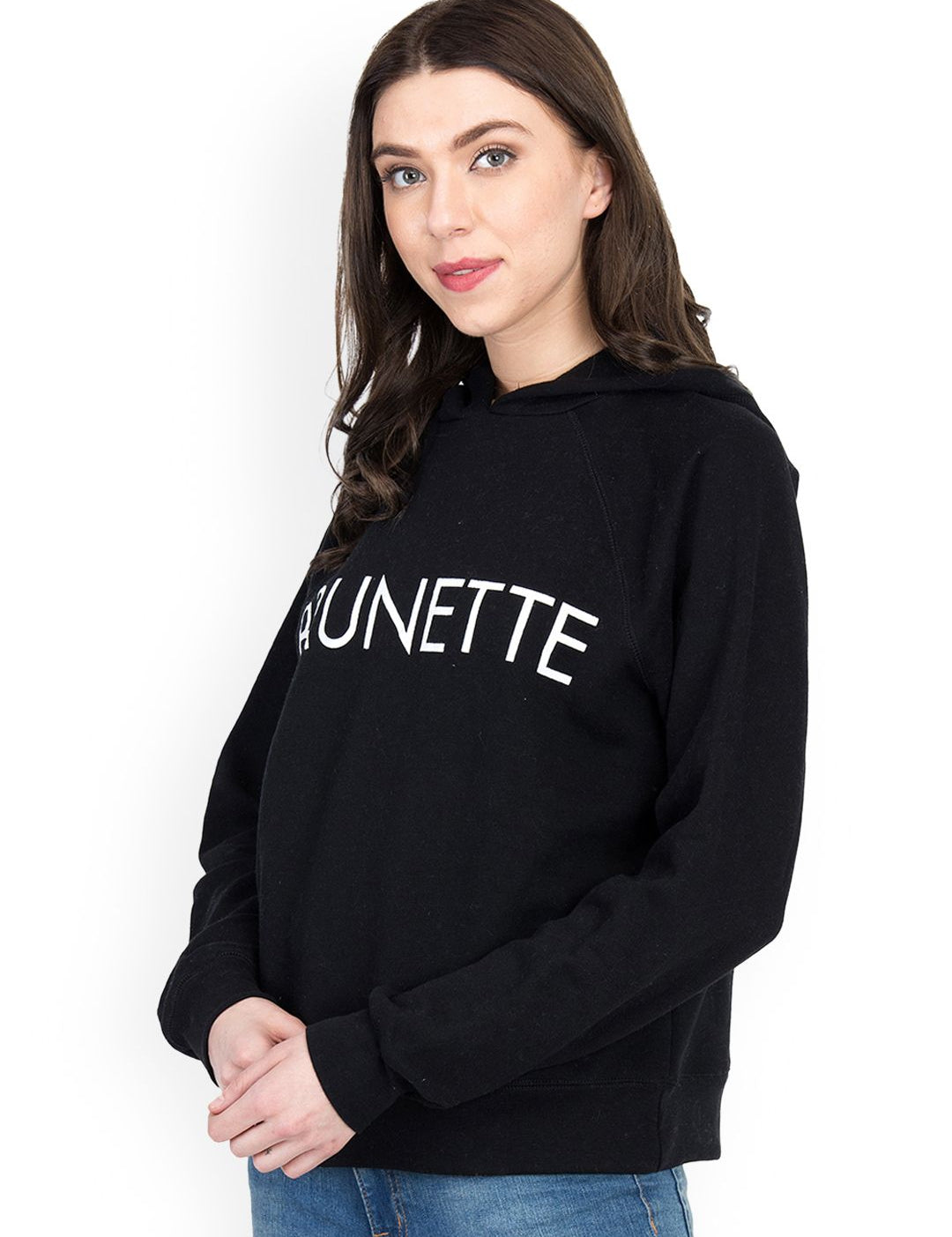 Kotty Women Black Printed Hooded Sweatshirt