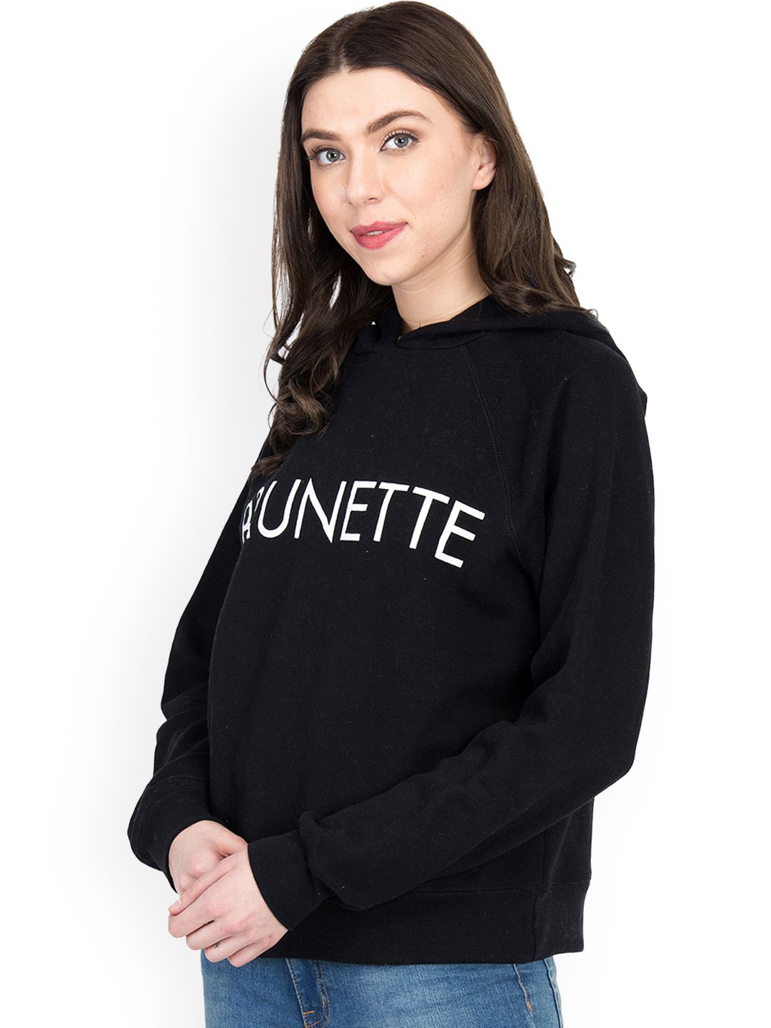 Kotty Women Black Printed Hooded Sweatshirt