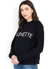 Kotty Women Black Printed Hooded Sweatshirt