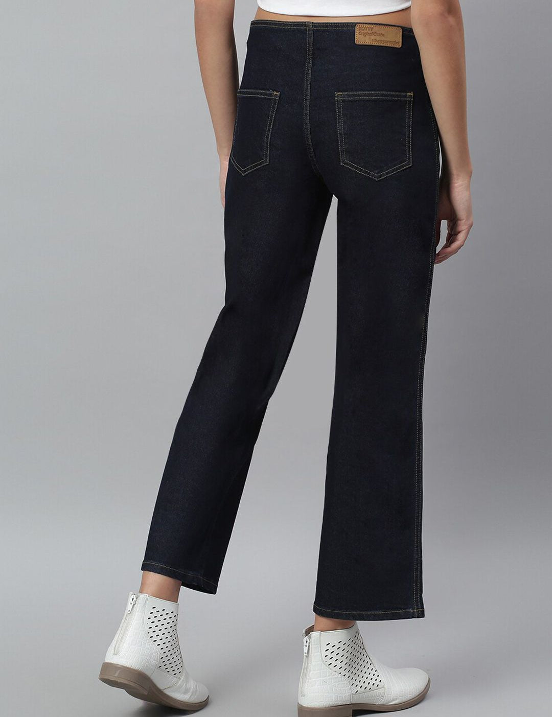 Kotty Women Navy Blue Flared High-Rise Stretchable Cropped Jeans