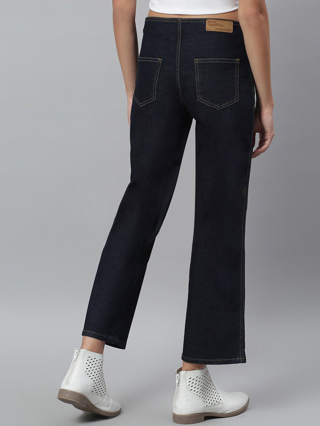 Kotty Women Navy Blue Flared High-Rise Stretchable Cropped Jeans