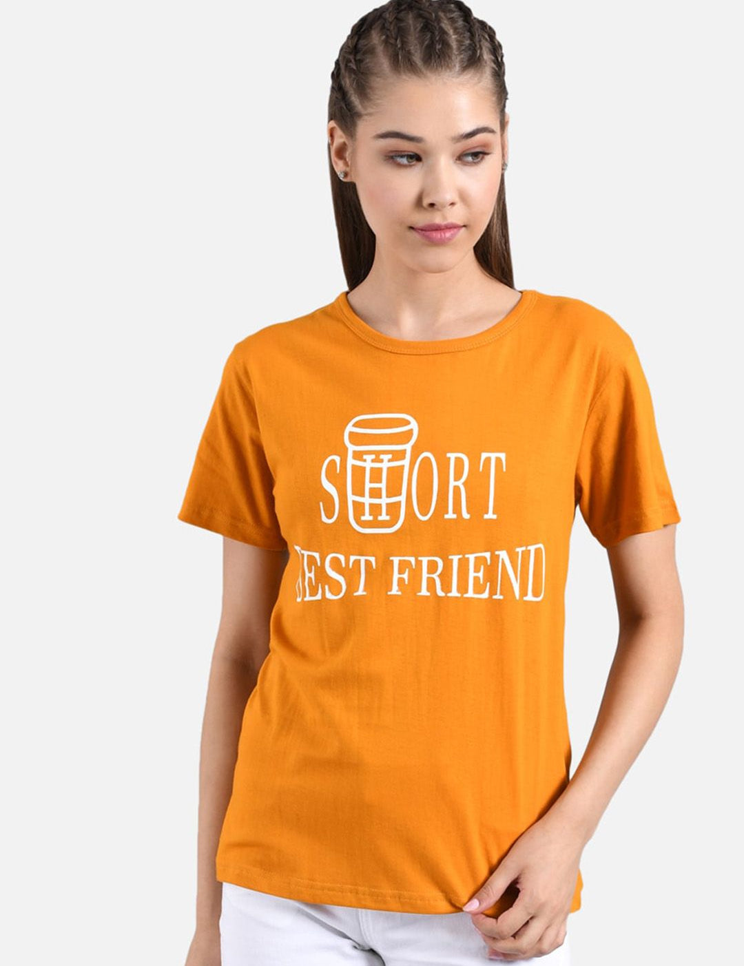 Kotty Women Orange Printed Round Neck T-shirt