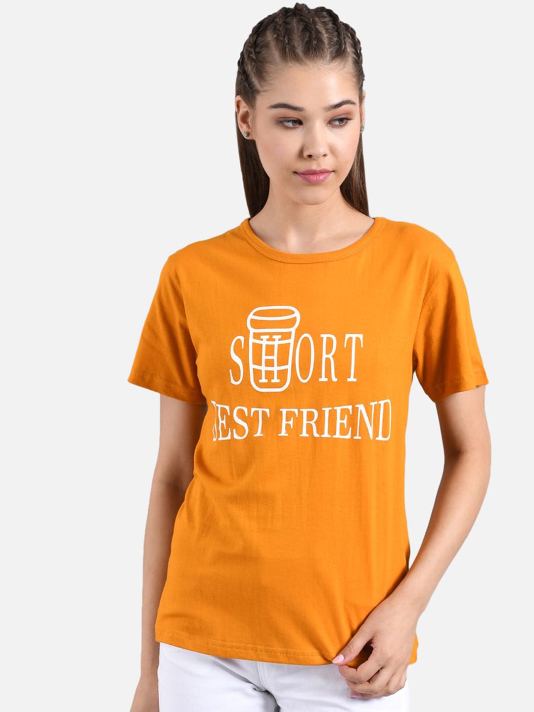 Kotty Women Orange Printed Round Neck T-shirt
