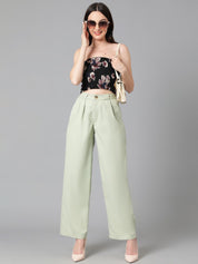 Kotty Women Relaxed Straight Leg Easy Wash Pleated Straight Fit Parallel Trousers