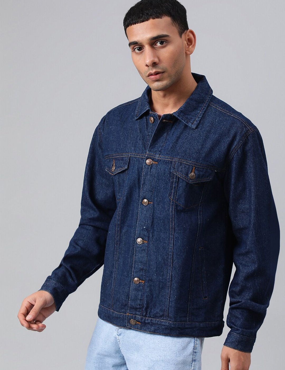 Kotty Blue Spread Collar Washed Denim Jacket