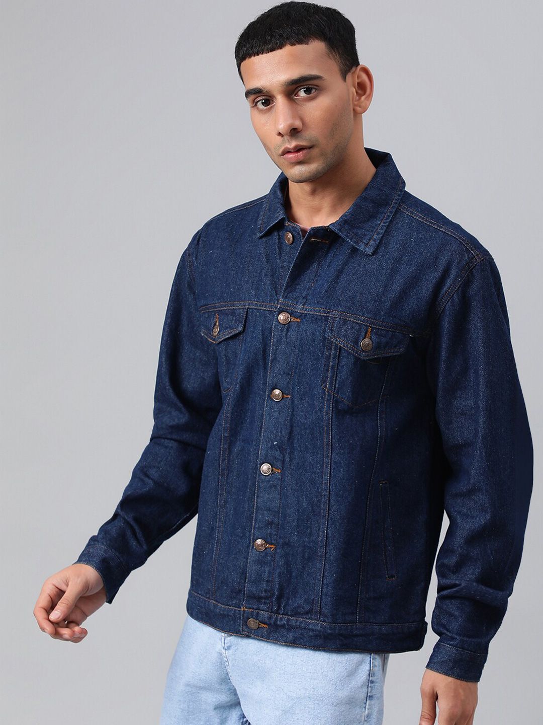 Kotty Blue Spread Collar Washed Denim Jacket
