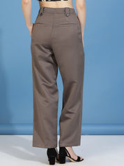Kotty Women Relaxed Straight Fit High-Rise Easy Wash Pleated Parallel Trousers