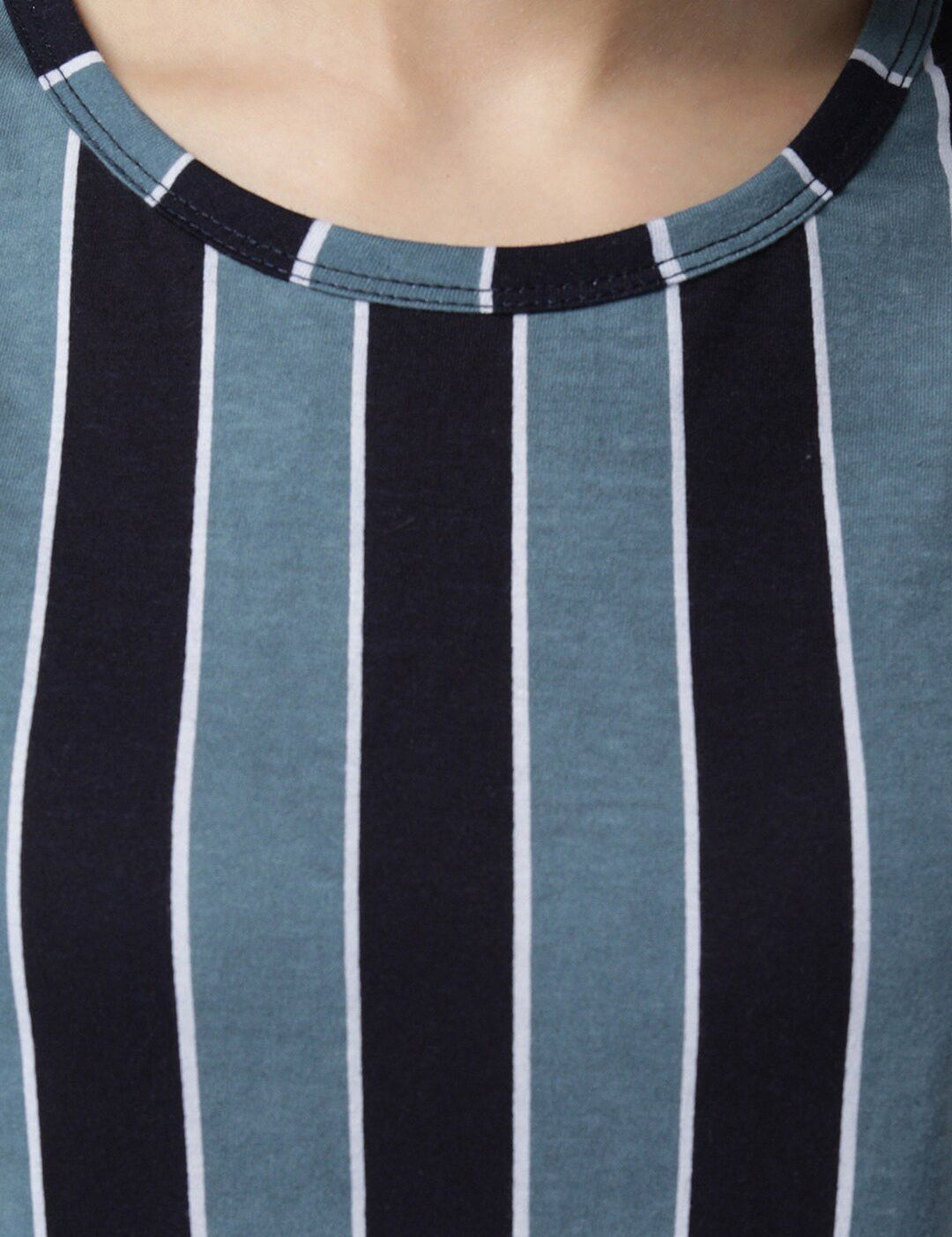 Kotty Women Blue & Black Striped Night Suit